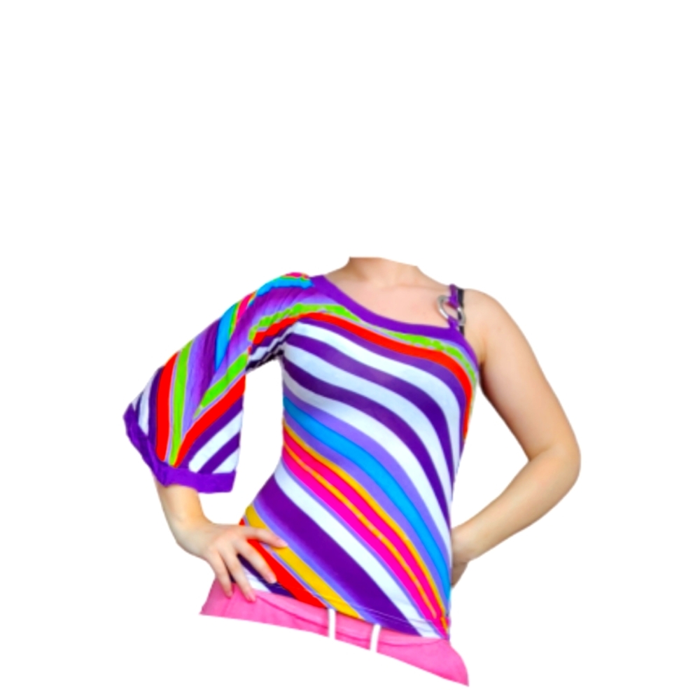 Y2ky one shoulder striped top sz S
